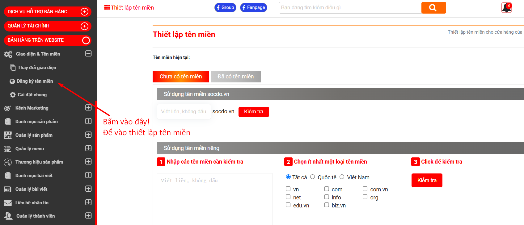 Cài đặt tên miền